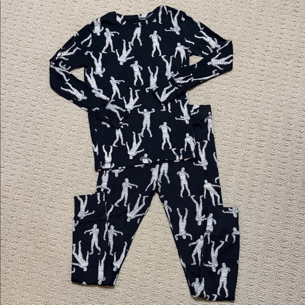 GAP Kids Black & White Mummy Halloween Pajama Set, Size 10 and Size 12.